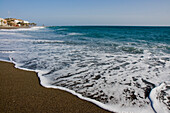 Seagull flying above the deserted beach, Tarifa, Costa De La Luz, Andalusia / Andalucia, Southern Spain