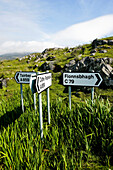 Roadsigns at Roghadal on Isle of Harris, Outer Hebrides, Scotland