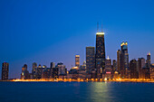 Chicago skyscrapers with John Hancock Center at night, Illinois, USA