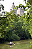 Rowing boat on lake in Central Park, New York City, USA.