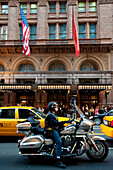 Taxis And Motorbike In Front Of Carnegie Hall, Carnegie Hall, Manhattan, New York, USA