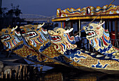 Decorated boat bows on Perfume River, Hue, Vietnam