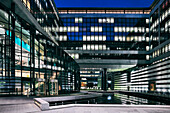 Atrium of the federal state bank  at night, Stuttgart, Baden-Wuerttemberg, Germany