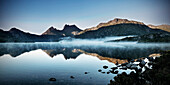 Cradle Mountain and Dove Lake fog, peak, Cradle Mountain Lake St Clair National Park, Tasmania, Australia