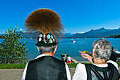 Couple wearing traditional clohtes, Prien, lake Chiemsee, Chiemgau, Upper Bavaria, Germany