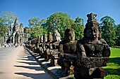Cambodia-No  2009 Siem Reap City Angkor Temples Angkor Thom Temple South Gate Stone Guardians.