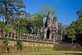 Cambodia-No  2009 Siem Reap City Angkor Temples Angkor Thom Temple South Gate Stone Guardians.