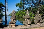 Cambodia-No  2009 Siem Reap City Angkor Temples Angkor Thom Temple South Gate Stone Guardians.