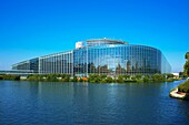Louise Weiss building, European Parliament and Ill river, Strasbourg, Alsace, France