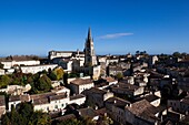 France, Aquitaine Region, Gironde Department, St-Emilion, wine town, town view with Eglise Monolithe church