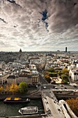 France, Paris, elevated city view of the Left Bank from the Cathedrale Notre Dame cathedral