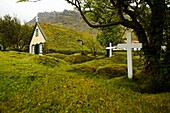 Iceland, Litla-Hof, little village, one of the last traditional churches.