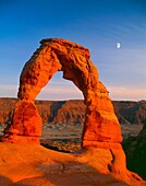 Delicate Arch and Moon at Sunset