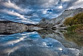 Blue Lake reflection, St Bathan´s, autumn dawn, Central Otago, New Zealand