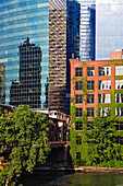 Office Buildings Along the Chicago River, Chicago, Illinois, USA