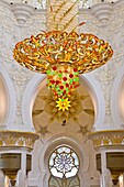 Interior architecture with chandelier in the Sheikh Zayed Grand Mosque in Abu Dhabi, UAE