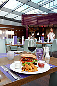 Spagos Restaurant, burger menu, Park Inn Hotel, Alexanderplatz, Berlin, Germany
