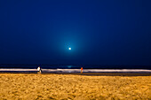Full moon over beach, the Playa del Ingles, Gran Canaria, Canary Islands, Spain