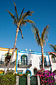 Häuser an der Promenade, Puerto de Mogan, Gran Canaria, Kanarische Inseln, Spanien, Europa