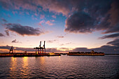 Harbour at sunset, Puerto de la Luz, Las Palmas, Gran Canaria, Canary Islands, Spain, Europe