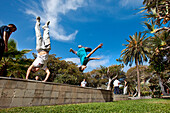 Acrobats at the park, Parque San Telmo, Las Palmas, Gran Canaria, Canary Islands, Spain, Europe