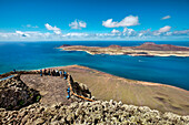 View from the restaurant and viewpoint, Mirador del Rio, architect Cesar Manrique, Lanzarote, Canary Islands, Spain, Europe