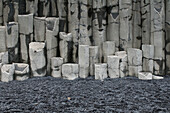 Rock formations and black sand beach near Vik I Myrdal, Iceland, Scandinavia, Europe