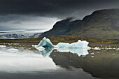 Jokulsarlon, reflections in the glacial lagoon, Iceland, Scandinavia, Europe