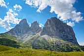 Langkofel mit Fünffingerspitze und Grohmannspitze, Sellajoch, Dolomiten, Südtirol, Italien, Europa