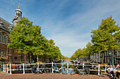 Town canal at Leiden, Leiden, South Holland, The Netherlands