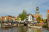 Town canal in the centre of Leiden, Leiden, South Holland, The Netherlands