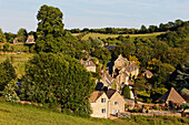 View of the houses of Naunton, Gloucestershire, Cotswolds, England, Great Britain, Europe