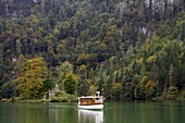 Germany Bavaria Berchtesgaden land Bavarian tour boat on the Konigsee in fall