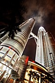 Night view of the Petronas Twin Towers, Kuala Lumpur, Malaysia