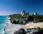 beach, castillo, cliff, Maya, Mayan, Mexico, ocean, . Beach, Castillo, Cliff, Holiday, Landmark, Maya, Mayan, Mexico, Ocean, Pyramid, Ruins, Tourism, Travel, Tulum, Vacation, Yucatan