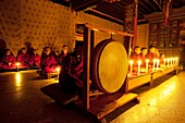 Monks chanting in the temple