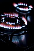 Gas cooker flames in the dark