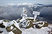 The summit of Mount Lafayette during the winter months in the White Mountains, New Hampshire USA