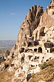 landscape and uchisar village, cappadocia, anatolia, turkey, asia