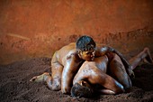 India, Maharashtra, Kolhapur, Motibag Thalim, name of the wresling school, traditional Kushti, practice since more than 3000 years, young boys leave at the school and use to train more than 6 hours a day