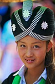 Laos, Province of Luang Prabang, city of Luang Prabang, World heritage of UNESCO since 1995, Lao New year festival, Hmong ethnic groupe, young woman in traditionnal dress