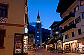 Cortina, downtown in the evening near the main square in Cortina Italy