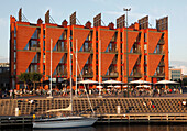 Sweden, Malmö, Malmo, Västra Hamnen district, modern architecture, street cafe