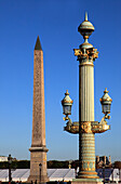 France, Paris, Place de la Concorde, Obelisque, lamp post