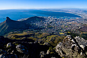 South Africa, Western Cape Province, Cape Town, Table Mountain, on the left the Lion's Head and Cape Town
