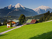 Metzenleiten with Watzmann mountain in the background, Berchtesgadener Land, Upper Bavaria, Bavaria, Germany