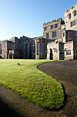 Rasen vor Bamburgh Castle, Bamburgh, Northumberland, England, Grossbritannien, Europa