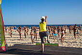 Gymnastics on the beach, Algarve, Portugal, Europe