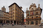 View of the town hall, Pamplona, Camino Frances, Way of St. James, Camino de Santiago, pilgrims way, UNESCO World Heritage, European Cultural Route, province of Navarra, Northern Spain, Spain, Europe