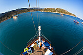 Sailing along the lycian coast, bay of Gokkaya, Kekova archipelago, Lycia, Mediterranean Sea, Turkey, Asia